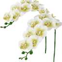 Sherika 38 Inch Orchid Artificial Flowers Real Touch Latex Fake Phalaenopsis Orchid Branches 9 Large Blooms, Faux Orchids Stems for Home Office Wedding Decoration(Green White, 2PCS)