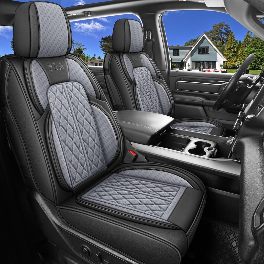 DuDuWang Car Seat Covers Custom Fit for Chevy Silverado GMC Sierra 1500 2007-2025 2500/3500 HD Crew Cab Pickup Truck Seat Cover Protector Cushion with Faux Leather Waterproof(Black & Grey, Full Set)