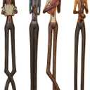 Deco 79 Polystone Musician Decorative Sculpture Tall Long Legged Jazz Band Home Decor Statues with Black Base Stand, Set of 4 Accent Figurines 4"W, 24"H, Brown