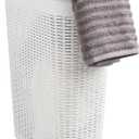 Mind Reader Slim Laundry Hamper with Lid, 40L Clothes Basket, Narrow Tapered Design with Ventilated Cutout Pattern, Plastic, White, Single