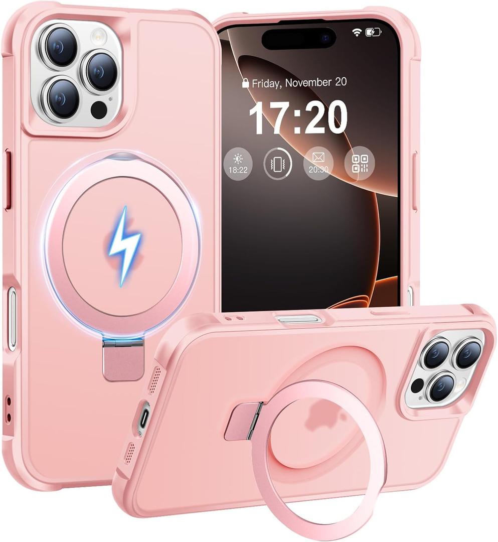Magnetic Ring Stand Case for iPhone 16 Pro, Pink
