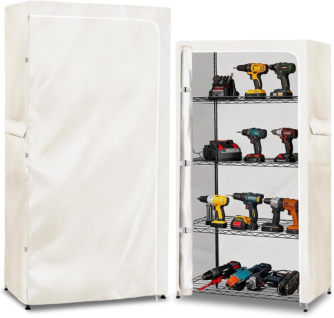 Rileytee Wire Shelf Cover,Heavy Duty 600D Dustproof Waterproof Shelf Covers for Shelving,Outdoor Storage Rack Cover for Wire Rack with Zipper,White,36.2" W x 20.5" D x 60" H