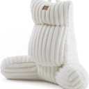 Amlie Home Faux Fur Reading Pillow with Pocket for Sitting in Bed, Adult Backrest Bed Pillow with Washable Cover for Lounging, Watching TV/Gaming/Resting/Post/Surgery/Nursing, Ivory, 29 inches