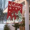 Artscope Welcome Reindeer Christmas Tree House Flag 28x40 Inch Double Sided, Seasonal Outdoor Winter Xmas Flag for Yard Farmhouse Holiday Decoration-Red