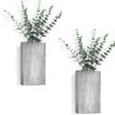 Dahey 2 Pack Wood Wall Planter Vase with Artificial Eucalyptus Farmhouse Wall Hanging Decor Pocket Planter for Indoor Fake Plants Greenery, Living Room Bedroom Kitchen Home Office Decoration, Grey