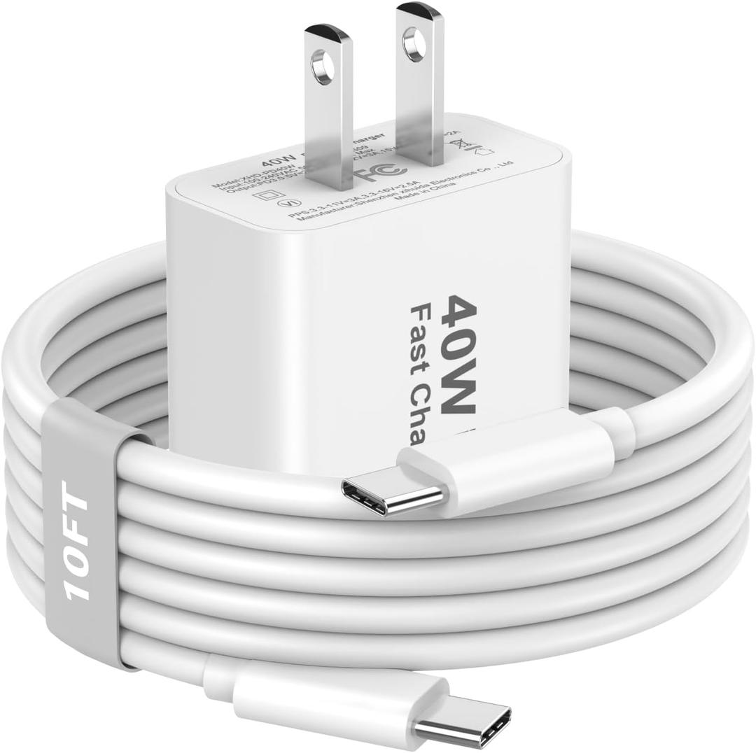 iPhone 17 16 Pro Max Charger Fast Charging, 40W USB C iPhone 16 17 Fast Charger Block with 10 FT Long Type C to C Charging Cable Cord for iPhone 17/17 Pro Max/17 Pro/Air/16/16 Pro Max/15/15 Pro Max (White)
