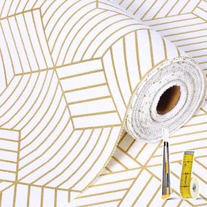 2 x Shelf Liners for Kitchen Cabinets Non Adhesive Shelf Liner Paper Non-Slip Thickened Drawer Liner Easy to Clean for Tool Box Refrigerator with Knife and Tape Measure, Gold Geometric, 11.8 x 118 in