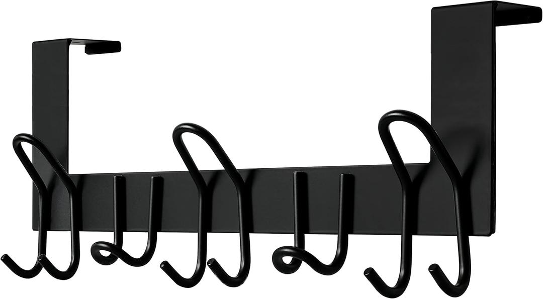 SKOLOO Over The Door Hooks - for Doors up to 1-3/4'' Thickness, Metal Door Hanger with 11 Hooks, Over The Door Hanger for Coats, Hats,Towels, Black