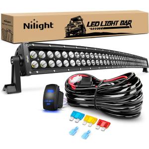 Nilight 42Inch 240W Curved Led Light Bar Spot Flood Combo Led Off Road Lights and 14AWG 5Pin Rocker Switch Wiring Harness Kit for Truck ATV UTV SUV Boat Jeep Lamp