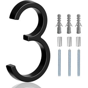 5" Floating Stainless Steel Address House Number, Modern Metal Anti-Rust House Numbers with Nail Kits for Door Garden Mailbox Decor Visibility Signage (3)