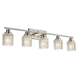 MELUCEE 5 Lights Brushed Nickel Bathroom Light Fixture Modern Light Fixtures Wall Mounted Modern Vanity Lighting with Hammered Glass Shade Suitable for Bathroom Mirror Sink Cabinet