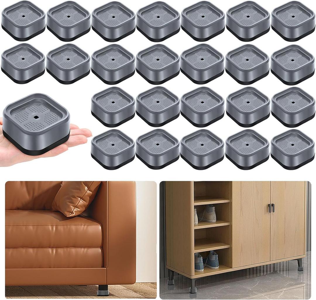 shouwuhho 24 Pack Furniture Risers Adjustable Bed Risers Heavy Duty Lifts Height 1", Square Stackable Bed Risers 1, 2 or 3 Inch for Desk Leg Table Couch Sofa Chair Bed Frame Legs Dorm, Gray