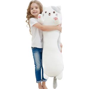 36" Cat Stuffed Animal, Soft Long Pillow Doll Cute Cartoon Kitten Plush Body Pillow Plushies Toy Gift for Kids, Girls, Birthdays, Valentine's, Christmas