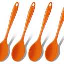GEEKHOM Silicone Cooking Spoons, 4 Pieces 8" Heat Resistant Silicone Kitchen Utensils Set Serving Stirring Spoons for Non Stick Cooking, Mixing, Basting, Baking,  Color: Yellow
