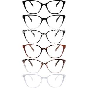 6 Pack Professional Reading Glasses,Lightweight Blue Light Blocking Readers for Men Women,Anti Eyestrain Spring Hinges