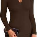VICHYIE Women Dress Cutout Neck Bodycon Keyhole Ribbed Long Sleeve Tight Fall Mid Thigh Pencil Above Knee Mini Dresses Coffee L (Black, L)