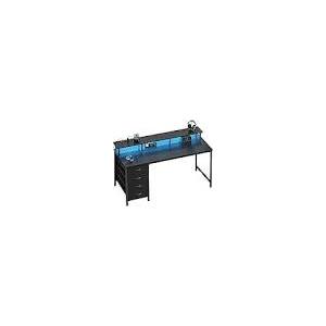 DUMOS 40 Inch Computer Desk with 4 Drawers,4 Drawer Gaming Desk with Power Outlets and LED Lights,Office Desk for Small Spaces with Monitor Shelf,Writing Desk for Home Office, Bedroom,Study,Black