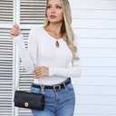 Fall Clothes Cut Out Shirt Keyhole Top for Women Long Sleeve T-Shirts Ribbed Knit Slim Fitted Basic Tee Top (White, L)