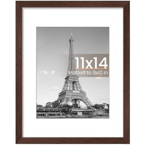 upsimples 11x14 Picture Frame, Display Pictures 8x10 with Mat or 11 x 14 Without, Wall Hanging Photo Frames, Brown, 1 Pack