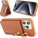 3 x for iPhone 15 pro Case with Card Holder for Women, for iPhone 15 pro Phone Case Wallet with Strap Credit Card with Kickstand Zipper Case - Brown