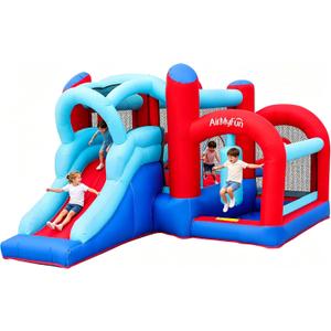 AirMyFun Inflatable Bounce House, Bouncy House with Slide,Indoor Outdoor Bounce House with Ball Pit,Basketball Hoop,Target Balls and Boxing,Inflatable Bouncer for Party
