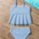QJQ Girl's 2 Piece High Waisted Swimsuits Ruffle Waffle Bathing Suit Summer Cute Bikini Sets