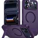 LEKEVO for iPhone 17 Pro Case with Stand, Compatible with MagSafe, Camera Lens Protector, Translucent Matte Slim Silicone Shockproof Magnetic Phone Cover, Purple