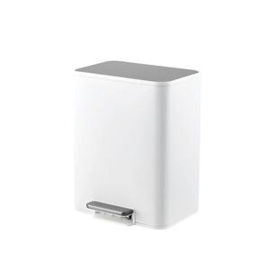 MilleLoom 3.4 Gallon/13 Liter Trash Can, Stainless Steel Step Garbage Can with Quiet Soft-Close Lid, Foot Pedal & Removable Inner Bucket, Rectangular Trash Bin for Bathroom Home Office, White