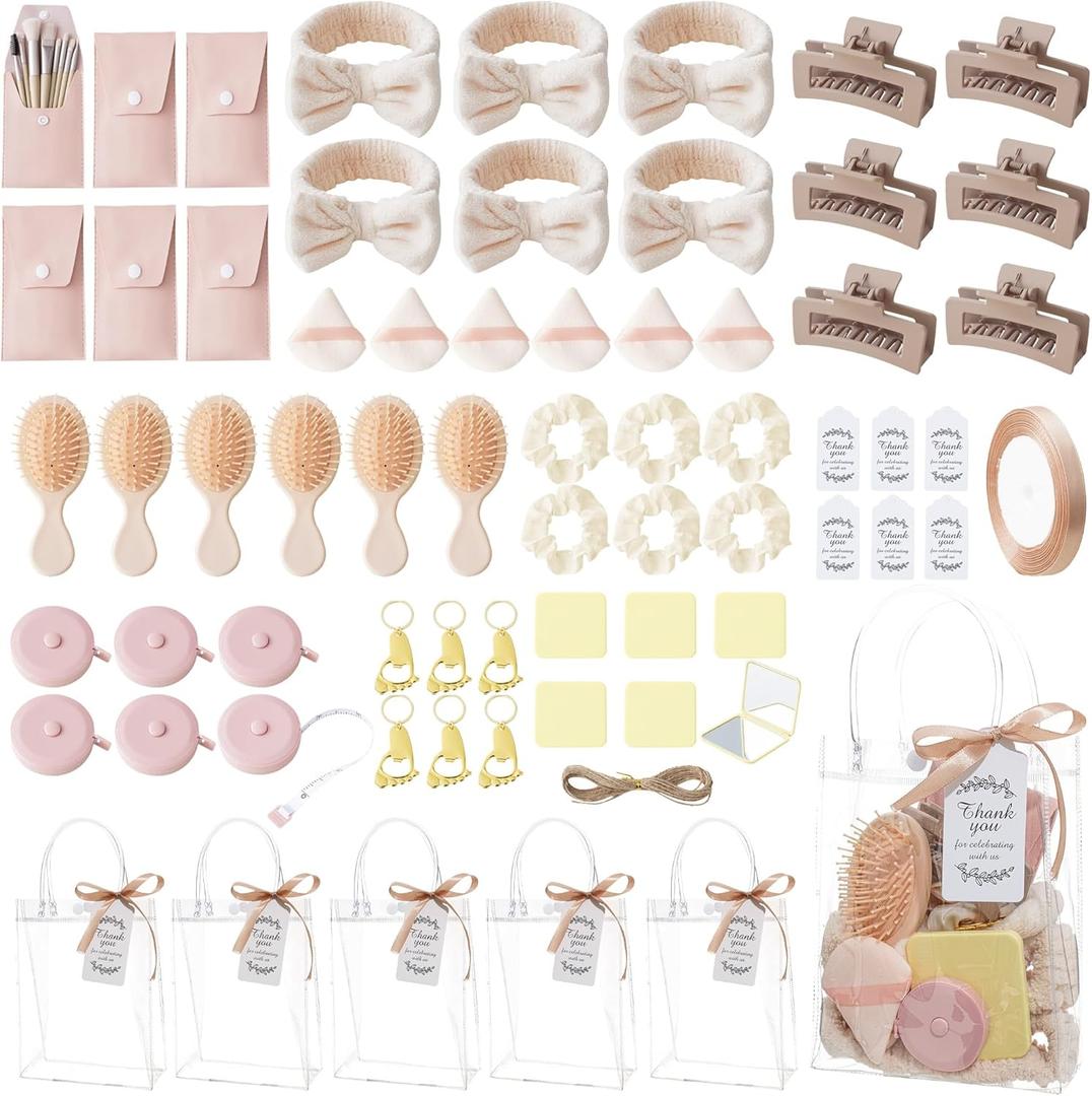 116Pcs Baby Shower Prizes for Game Winners Favors Gifts Set including Hair Clips Hair Brush Makeup Brushes Gift Bags for Baby Shower Party Guests Bridal Shower Favors (Beige)