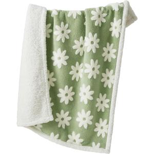 Lesure Waterproof Puppy Blanket for Small Dogs - Washable Double Sided Dog Blankets with Warm Jacquard Shag and Soft Sherpa Fleece, Pet Cat Blanket for Couch Protection, 3D Textured Cloud, Green (Flower Garden Green)