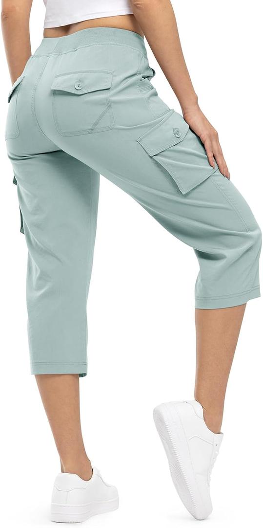 TBMPOY Womens Cargo Capris Lightweight Hiking Pants 6 Pockets Quick Dry Casual Outdoor Trip Loose Shorts Cropped Cotton (Blue, XL)