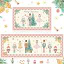 Duraaamo Set of 2 Christmas Nutcracker Kitchen Mats Cute Christmas Bathroom Rug Non Slip Floor Mat for Kitchen Vintage Farmhouse Xmas Indoor Outdoor (Pink)