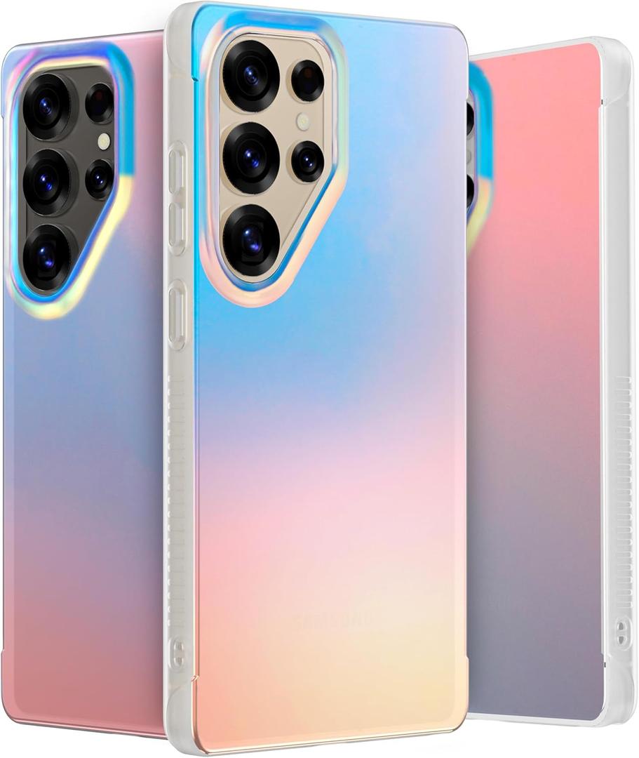 LONLI Hue - for Samsung Galaxy S25 Ultra Phone Case - [360 Shock-Absorbent Bumper | Cute, Unique and Aesthetic Phone Cover for Girls and Women] - Holographic Iridescent