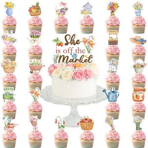 49 PCS She Is Off the Market Bridal Shower Decor Set Farmers Market Theme Cake Cupcake Toppers Vegetables Fruit Flowers Cake Picks for Bridal Showers Bachelorette Party Decoration Supplies