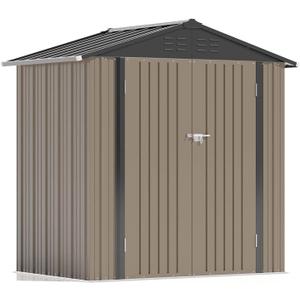 Patiowell 6x4 FT Storage Shed, Outdoor Metal Sheds with Lockable Door and Sloping Roof, Waterproof Outside Utility Garden Tool Shed with Breathable Vents for Patio Lawn Backyard, Brown