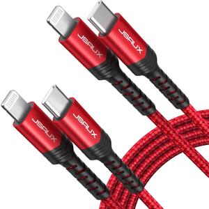 JSAUX USB C to Lightning Cable [2 Pack 6FT], [Apple MFi Certified] iPhone 13 Charger Cable Compatible with iPhone 14/13 Pro/13 Pro Max/12 Pro/11 Pro Max/X/XS/XR/8, iPad 9th 2021, AirPods Pro-Red
