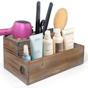 Besti Wooden Hair Dryer Holder  Hair Tools and Styling Supplies Organizer and Storage for Vanity and Bathroom - Natural Elegant Design - Multi-Functional Caddy for Accessories, Makeup, Toiletries (Rustic)