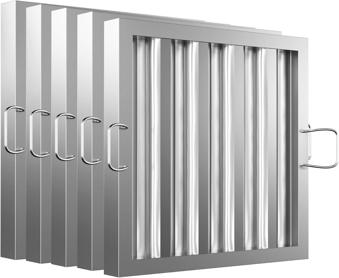 Stainless Steel Commercial Kitchen Hood Filter, Range Hood Baffle Grease Filter for Restaurant Exhaust Hoods, UL/NSF Listed, 15.5 W x 15.5 H Inch 4 Grooves Hood Filters5 Pack