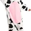 LONULAIN Unisex Kids Animal Oneise Pajamas, Boys Girls Flannel Hooded Halloween Cosplay Costume/Homewear/Sleepwear (3-4T, Cow)