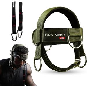 Iron Neck Neck Trainer, Exerciser, & Strengthener with Adjustable Head and Chin Strap - Portable Head Harness for Weight Lifting, Home, & Gym Use - Exercise & Workout Equipment (Alpha, Green)