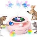 ORSDA Cat Toy, 3-in-1 Automatic Interactive Electronic Moving Ambush Feather, Fluttering Butterfly, Track Balls, USB Rechargeable Powered Smart Indoor Exercise Kicker (Pink)