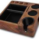 JOYONE Espresso tamping station and knock box,Wooden portafilter holder,Espresso organizer station box,Tamping station fit for storage 51/54/58mm coffee accessories,Multifunctional espresso station