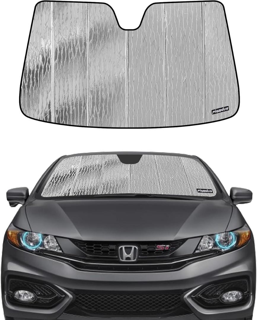 Windshield Sun Shade for Honda Civic Sedan 2012-2015,Front Window Sunshade Shield,2-in-1 Reflective Sun Shade,Silver for Summer, Black for Winter