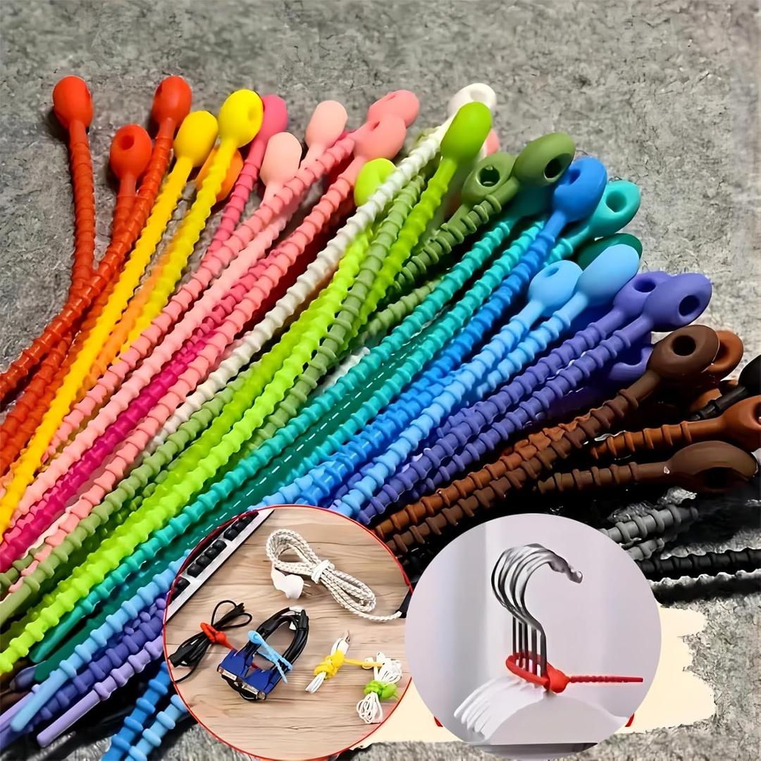 30 PCS Reusable Silicone Cable Management Straps 4.7" Lock Style Cord Organizers, Useful in Home,Office,Kitchen,School, Multiple Colors