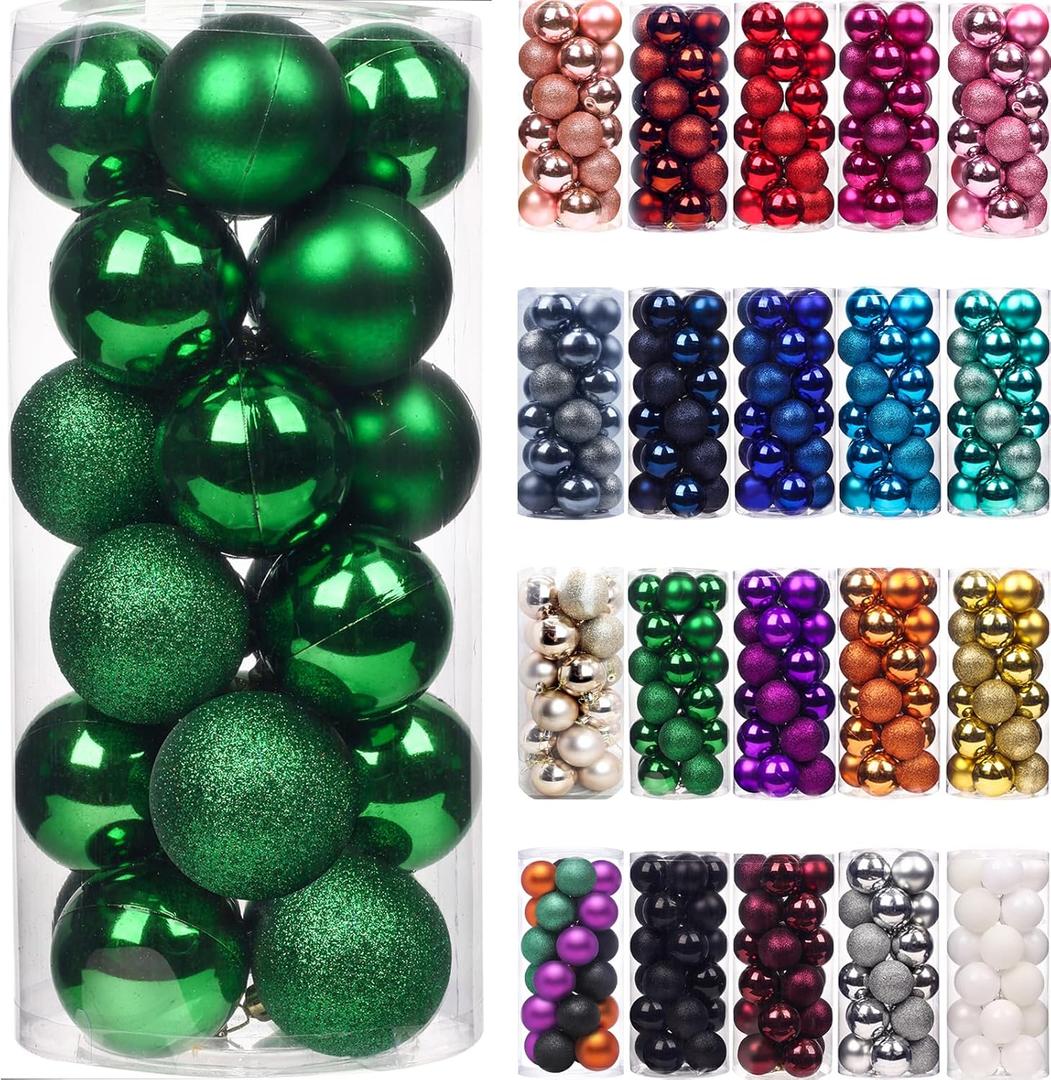 Emopeak 24Pcs Christmas Balls Ornaments for Xmas Christmas Tree - Mini Shatterproof Christmas Tree Decorations Hanging Ball for Holiday Wedding Party Decoration (Grass Green, 1.2"-3.1CM)