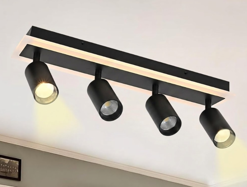 4-Light Track Lighting Fixture Ceiling, Modern LED Adjustable Ceiling Spotlights for Ceiling or Wall Mount, 3000K Kitchen Ceiling Light for Living Room Bedroom Dining Room Hallway Black