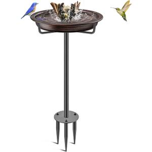 Bird Baths for Outdoors, Detachable Birdbaths for The Garden Clearance, Heavy Duty Freestanding Bird Baths, Bird Bath Bowl Spa & Birdfeeder with Metal Stake Stand (Retro Brown)