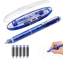 Fountain Pen Retractable: 0.38mm Blue Ink Transparent Barrel Includes 5 Refillable Ink Cartridges, Medium Nib Transparent Barrel for Smooth Writing No Leaking, InkBlue (Dark Blue)