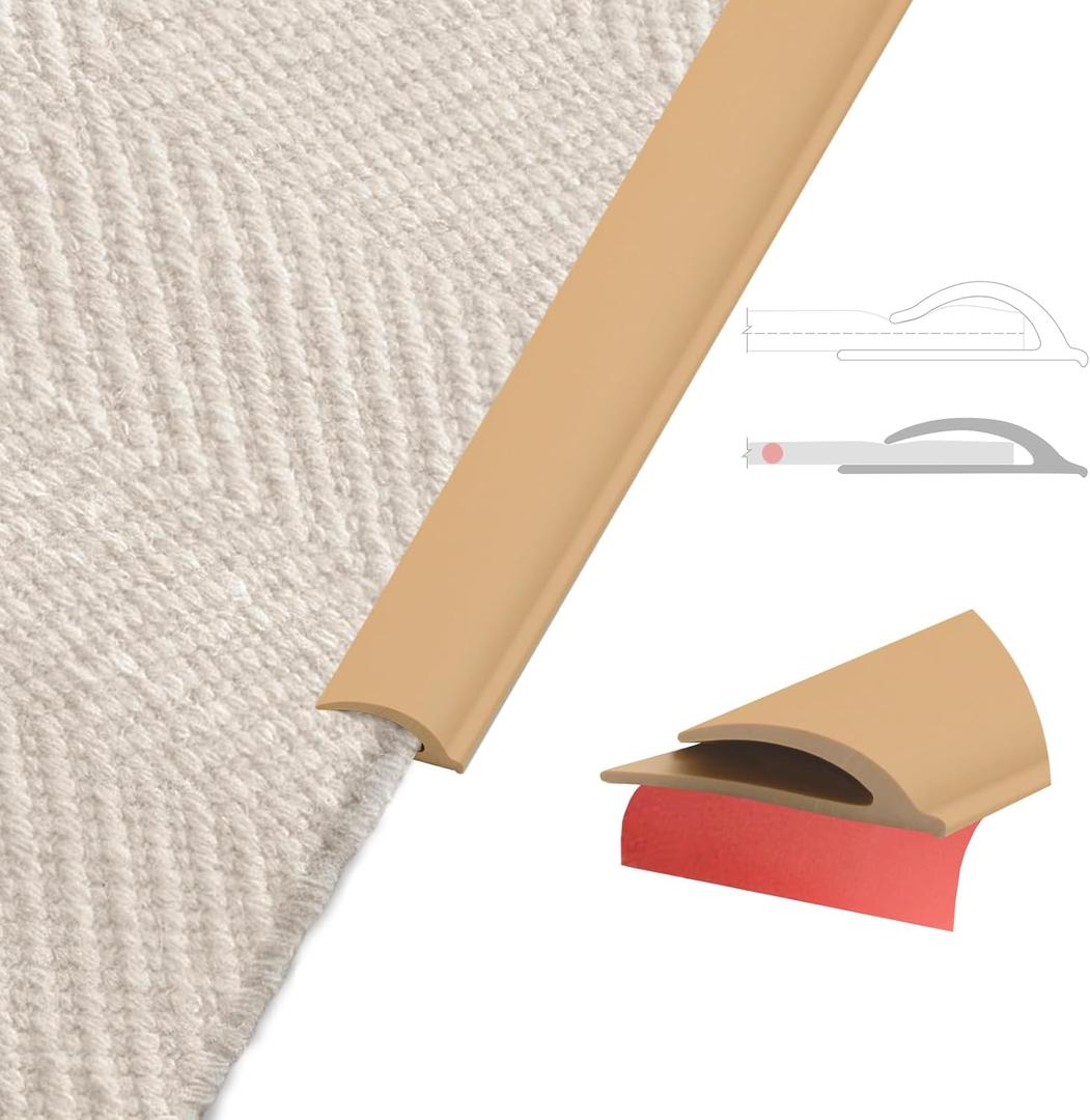 Flexible Carpet Edge Trim  Self-Adhesive Waterproof Cuttable Safety Edging for Thick Rugs &Mats, Peel & Stick Floor Transition Strip, for High-Traffic Areas (Fits Thin Carpets Up to 8mm,Brown-20Ft)