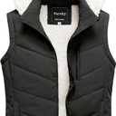 Pursky Women's Winter Vest Sherpa Fleece Lined Puffer Vest Warm Lightweight Sleeveless Jackets With Removable Hood (X-Large, Black)